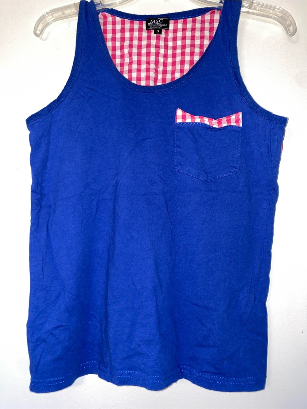 MSC Women's Royal Blue Tank Top with Gingham Trim